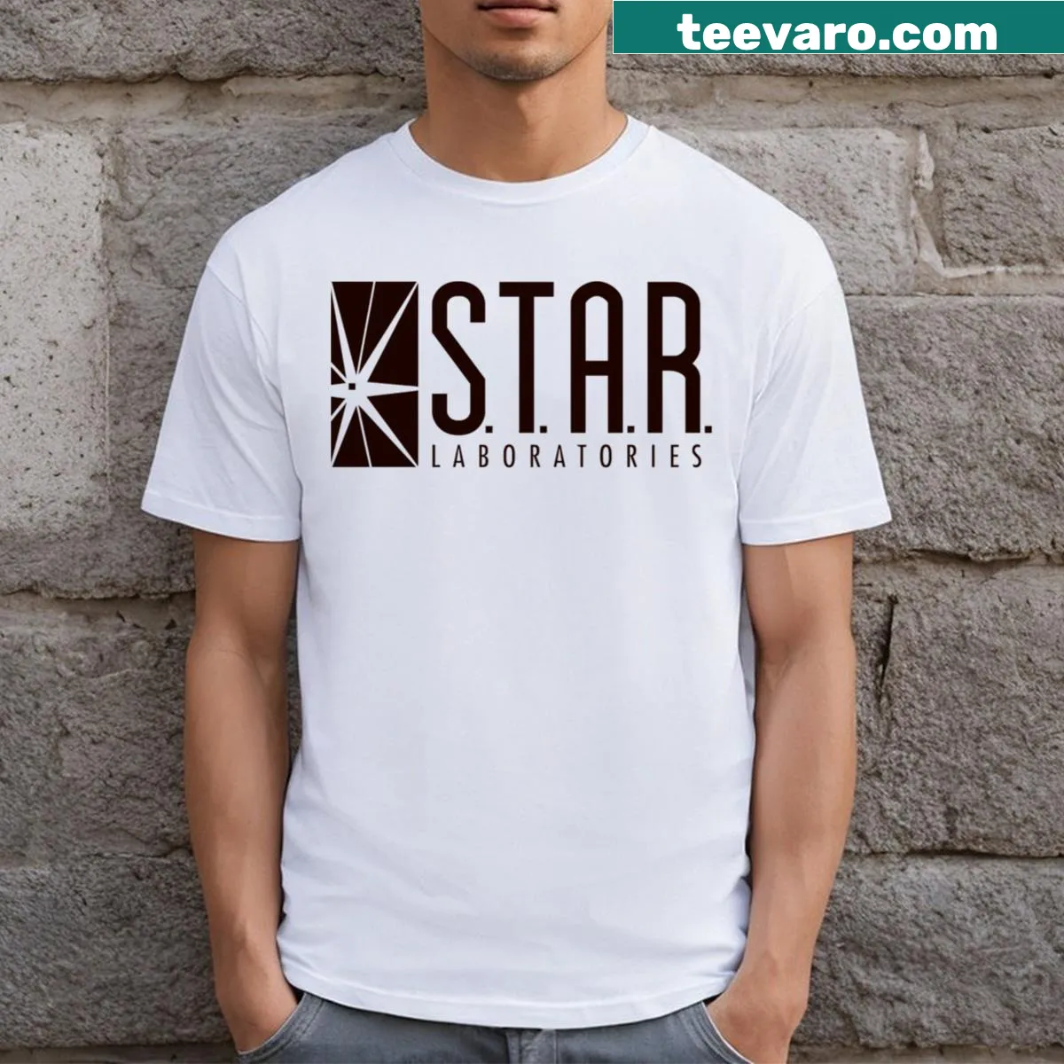 Bold graphic design featuring a star on a t-shirt — on a men's t-shirt