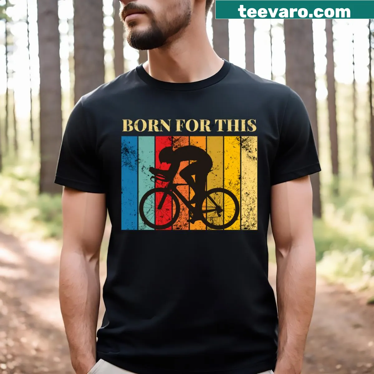 Inspirational cycling-themed t-shirt with Born For This text — on a men's t-shirt