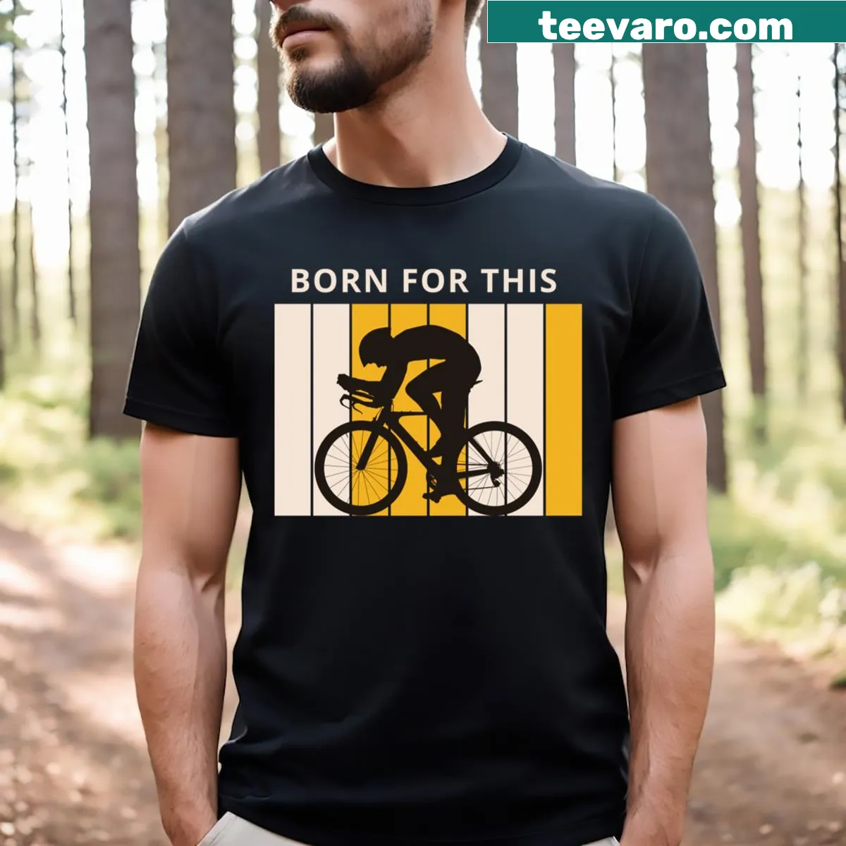 Inspirational cycling t-shirt featuring the slogan Born For This — on a men's t-shirt