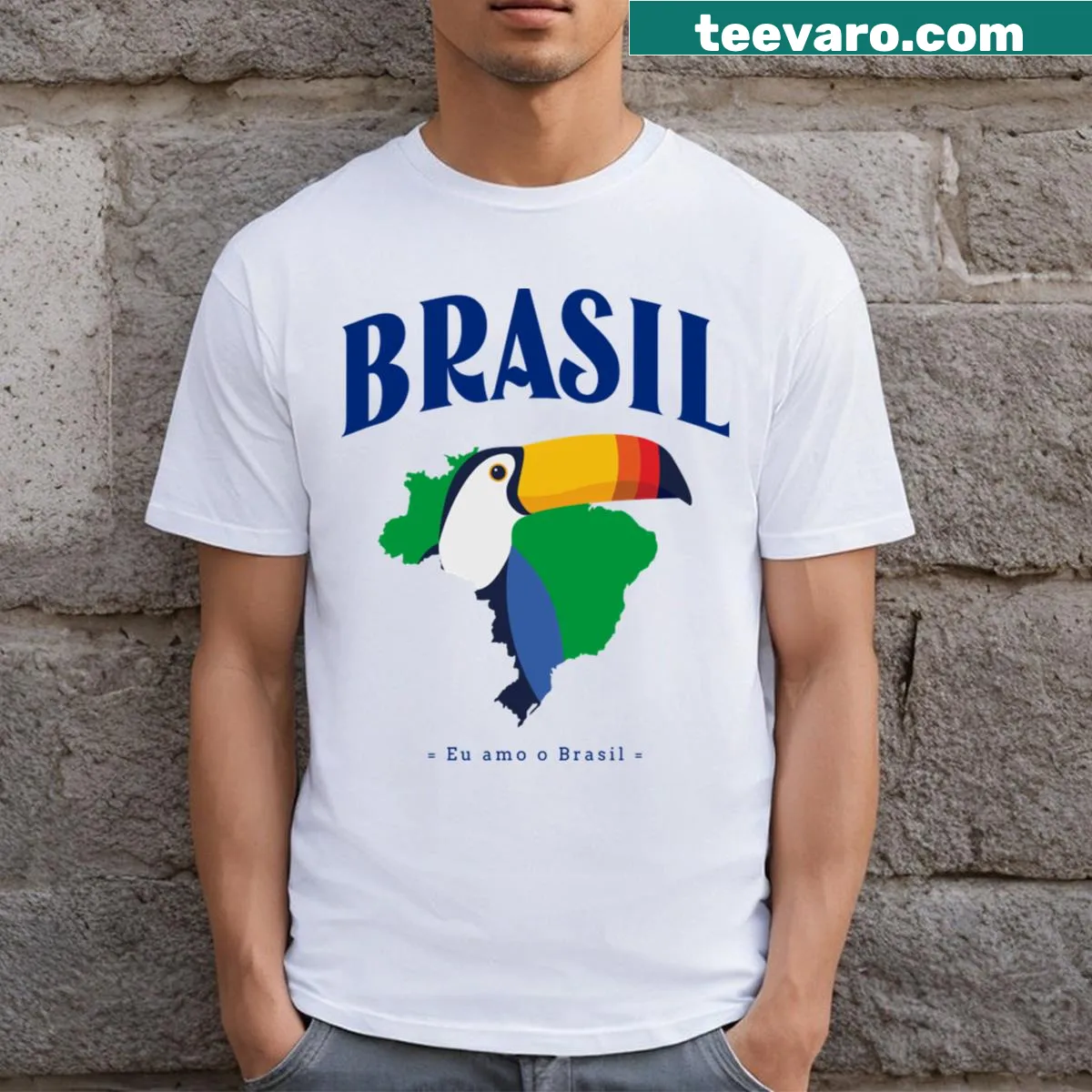 Illustrative Brazilian-themed t-shirt celebrating Brazil — on a men's t-shirt