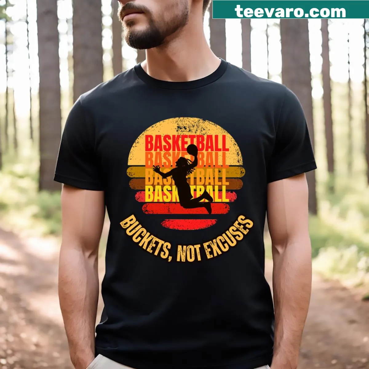 Basketball T-shirt with the slogan Buckets Not Excuses — on a men's t-shirt