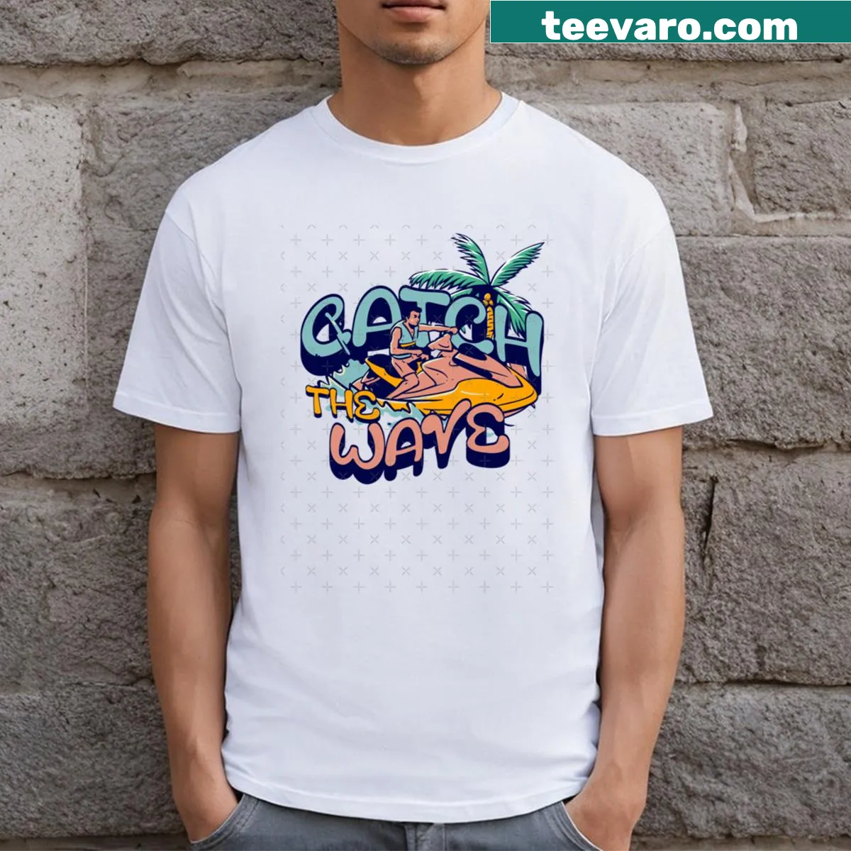 Illustration encouraging to 'Catch The Wave' on a T-shirt — on a men's t-shirt