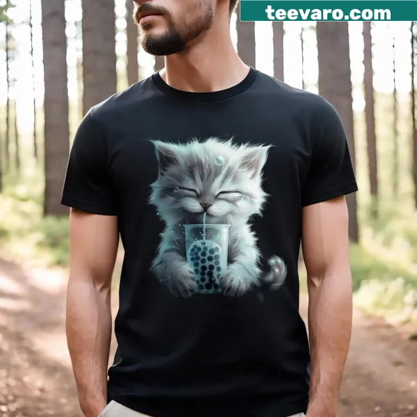 Illustration of cats bonding with strawberries on a t-shirt