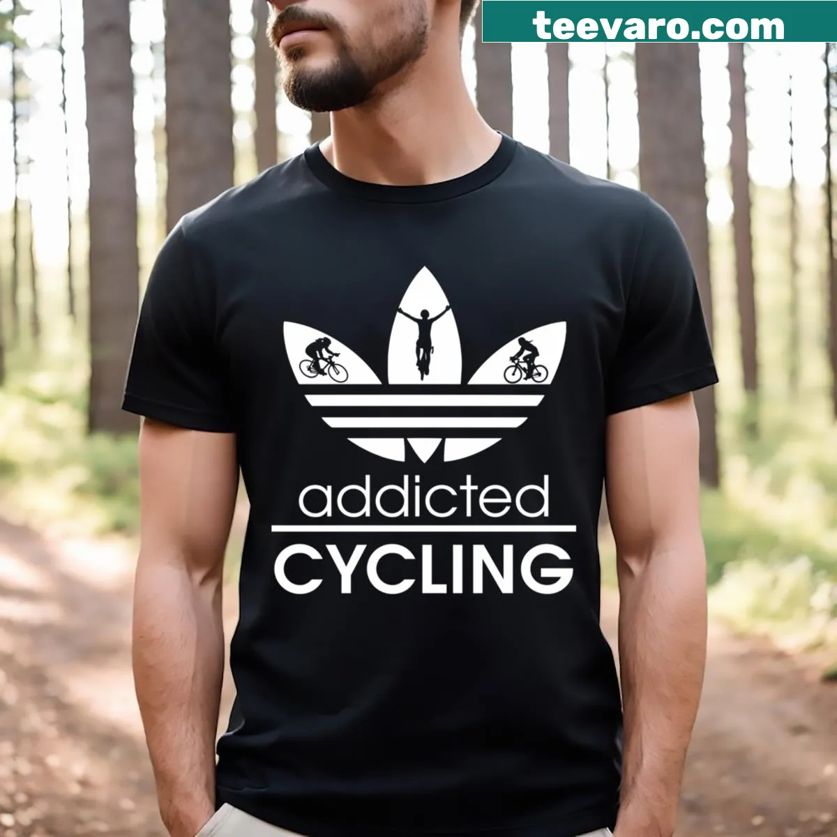 T-shirt with typography declaring addiction to cycling — on a men's t-shirt