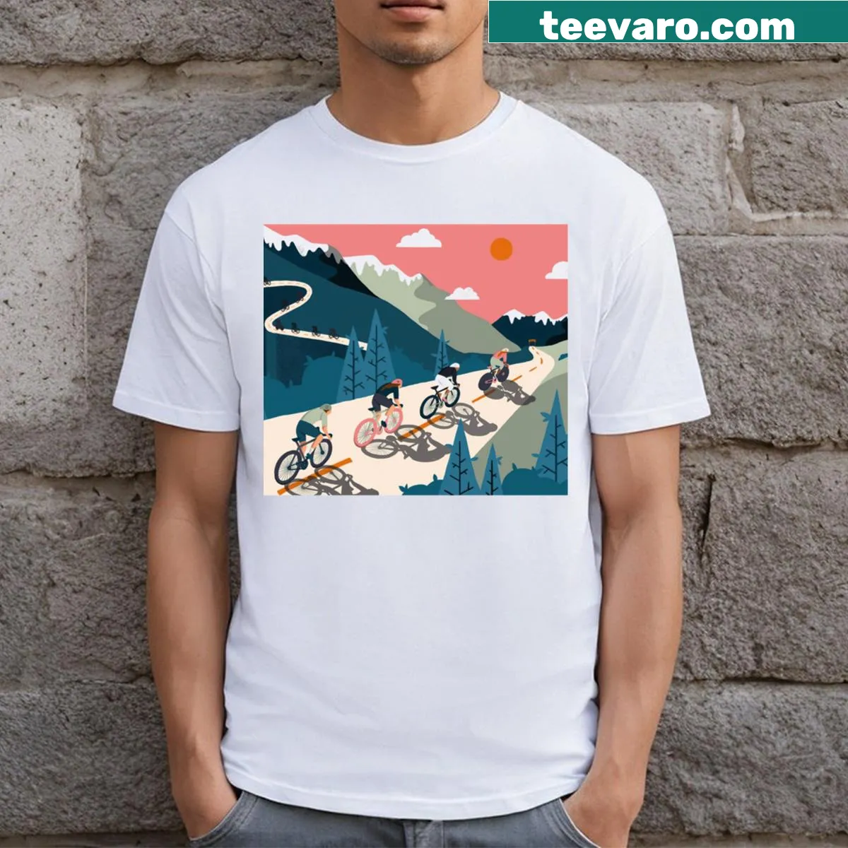 Vintage cycling race art graphic t-shirt with distressed details. — on a men's t-shirt