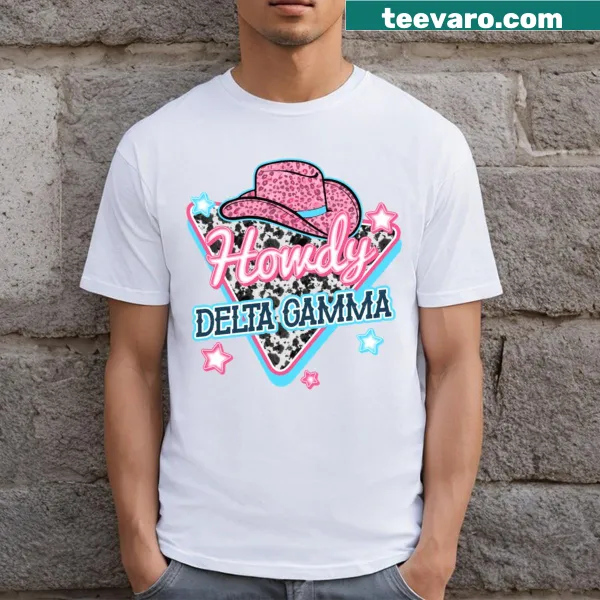 Illustrative T-shirt with western hat and Delta Gamma emblem