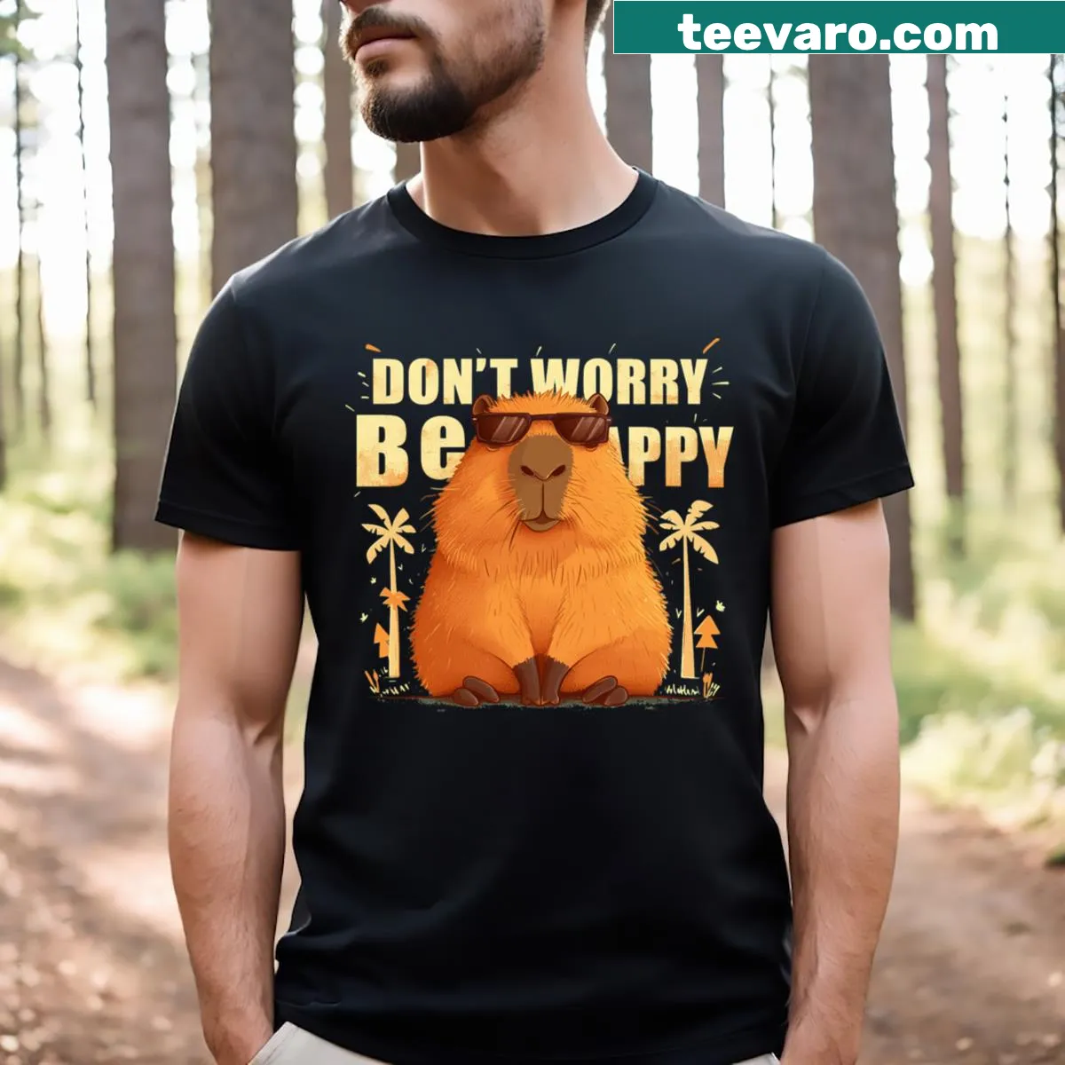 Uplifting typography Don't Worry Be Happy on a t-shirt — on a men's t-shirt
