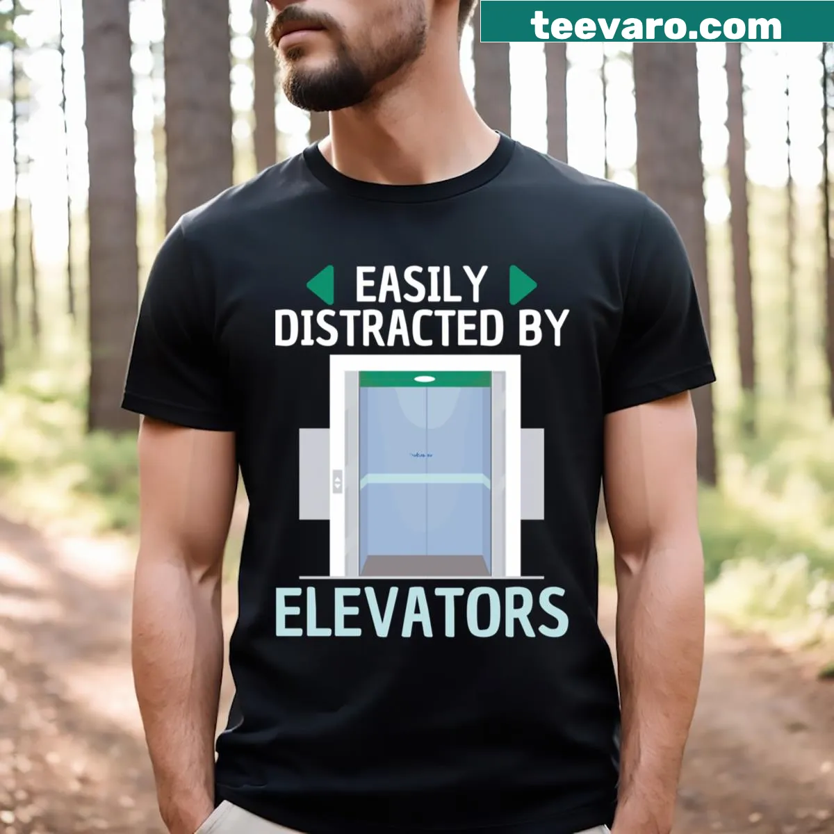 Funny T-shirt for elevator mechanics with humorous text about elevators — on a men's t-shirt