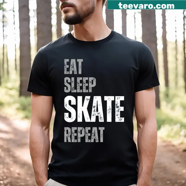 Eat Sleep Skate Repeat T-shirt with a bold text design