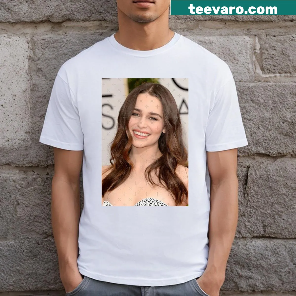 Silhouette graphic of Emilia Clarke on a t-shirt — on a men's t-shirt