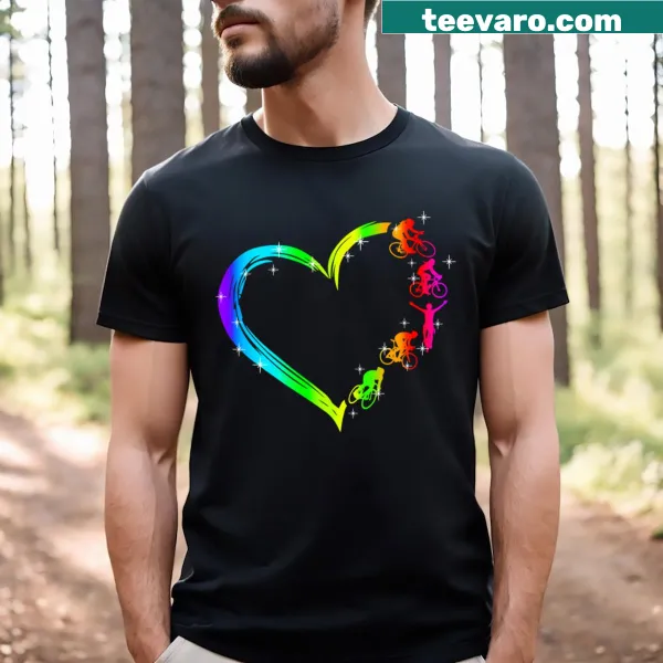 Gradient heart design t-shirt celebrating cycling