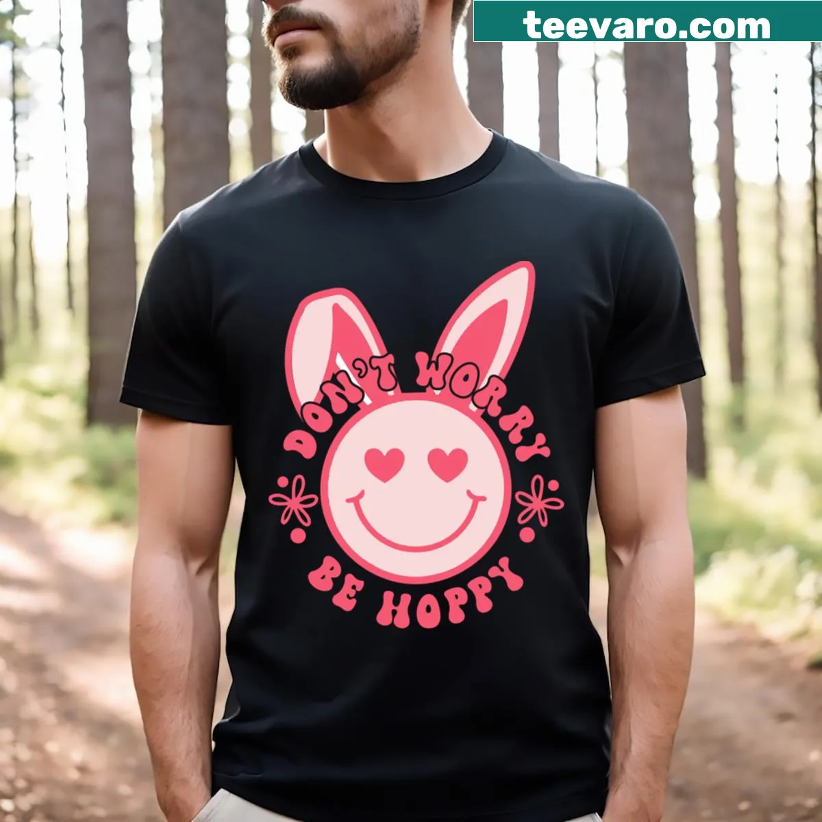 Children's Easter-themed T-shirt with bunnies and festive graphics — on a men's t-shirt