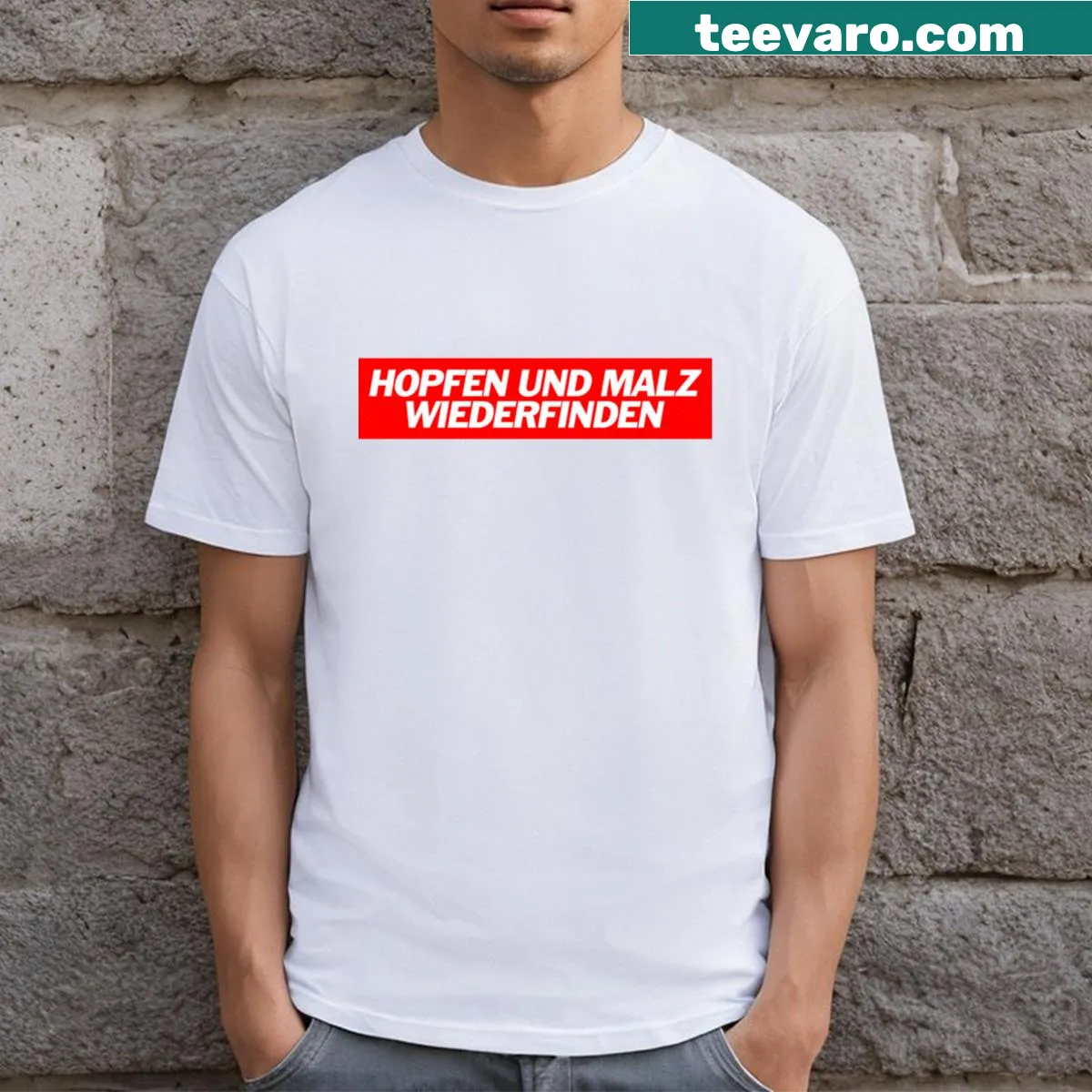 Typography T-shirt with humorous German beer saying — on a men's t-shirt