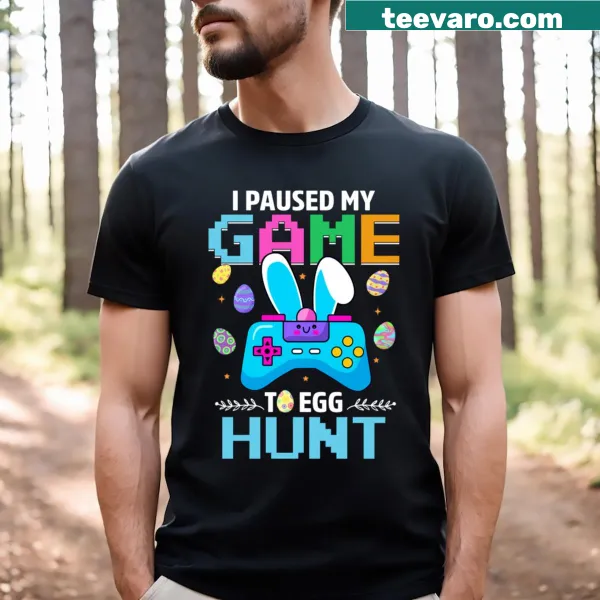 Funny Easter T-shirt with cartoon bunny and gaming reference