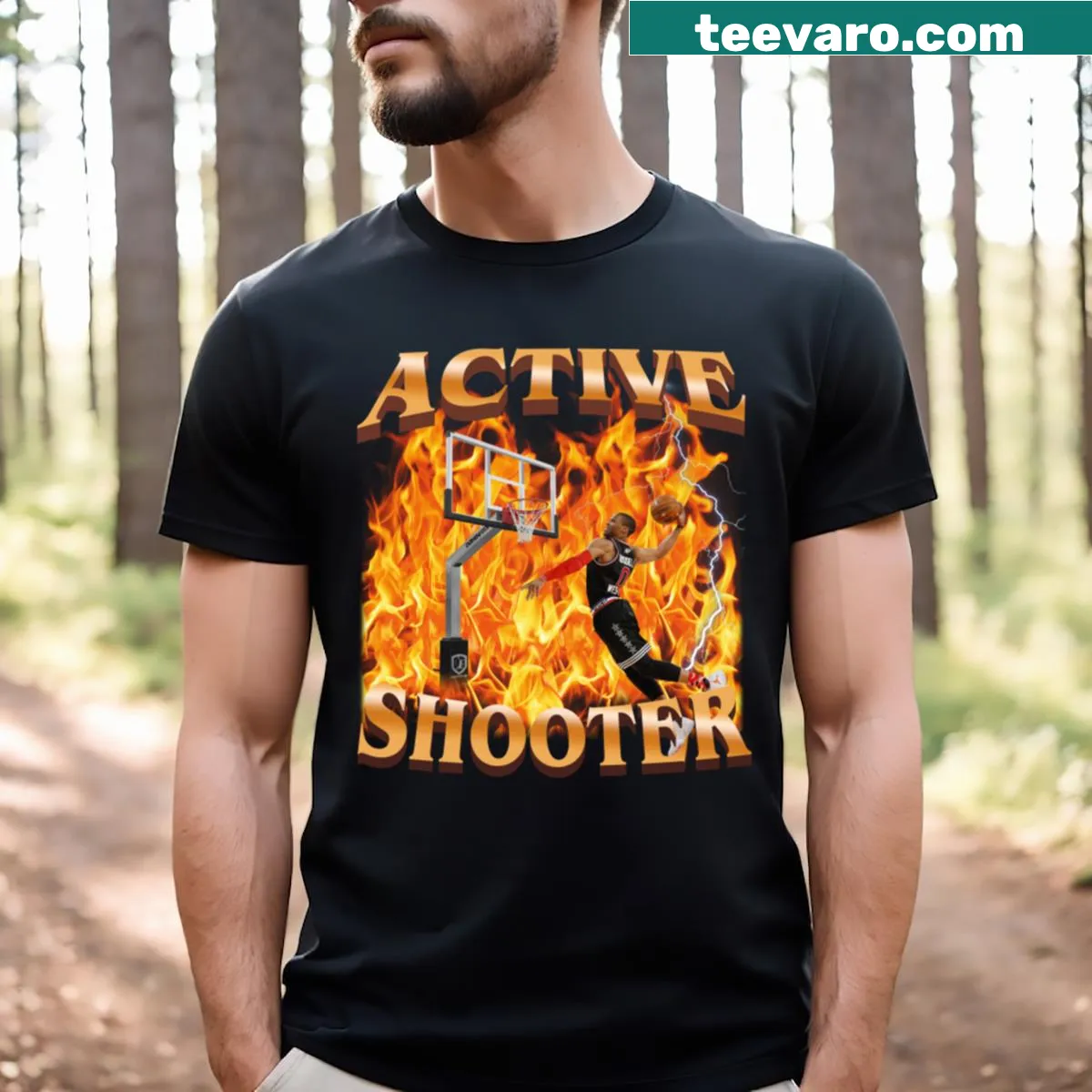 Dynamic T-shirt featuring Ja Morant in action as a basketball player — on a men's t-shirt