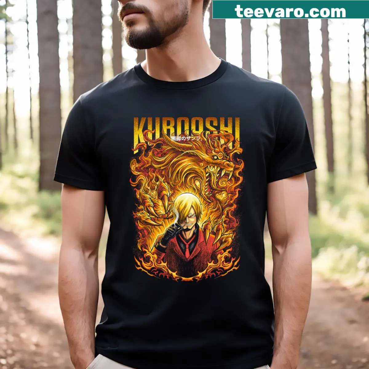 Illustrated Kuroashi Sanji fanart on a T-shirt — on a men's t-shirt