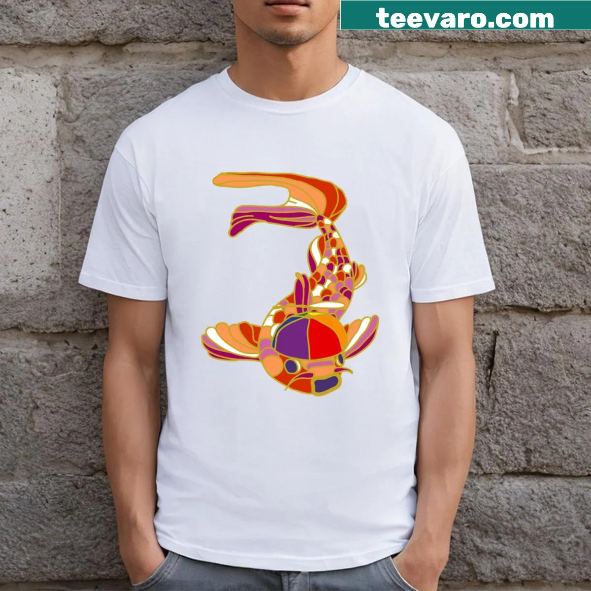 Cartoon fish with propeller hat celebrating Lesbian Pride on T-shirt — on a men's t-shirt