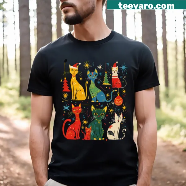 Charming illustrations of stylish cats on a t-shirt