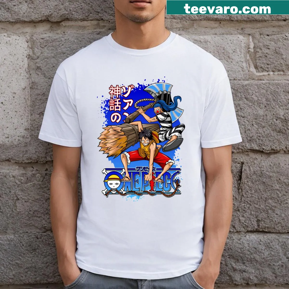 Anime design with Monkey D. Luffy and Buggy on a t-shirt — on a men's t-shirt