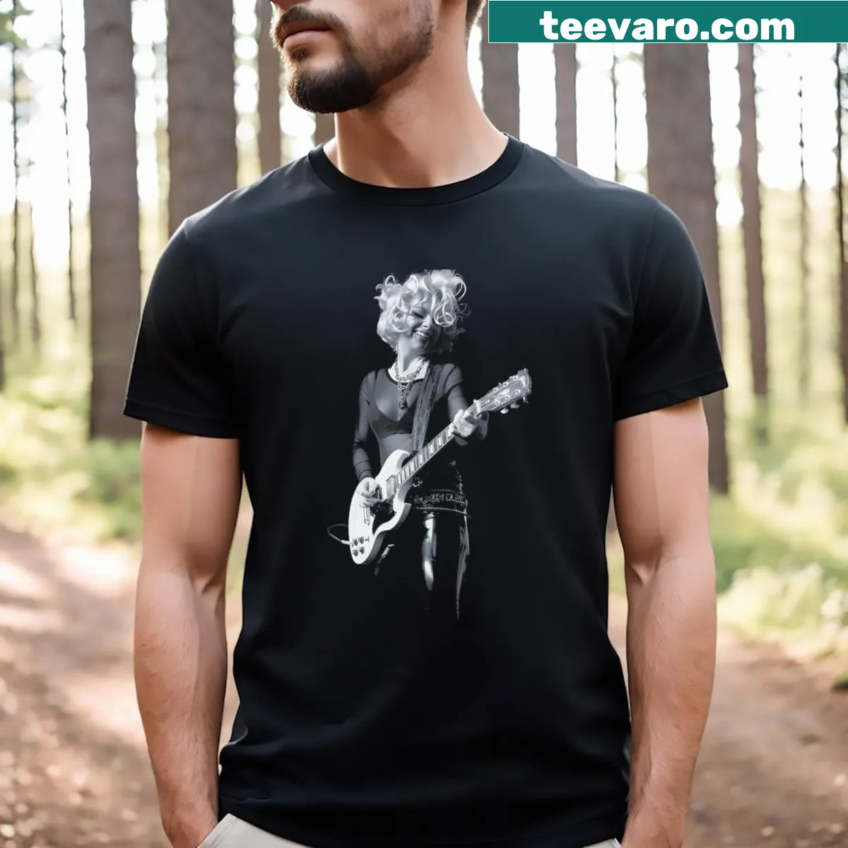 Playful music-themed T-shirt celebrating guitarists — on a men's t-shirt