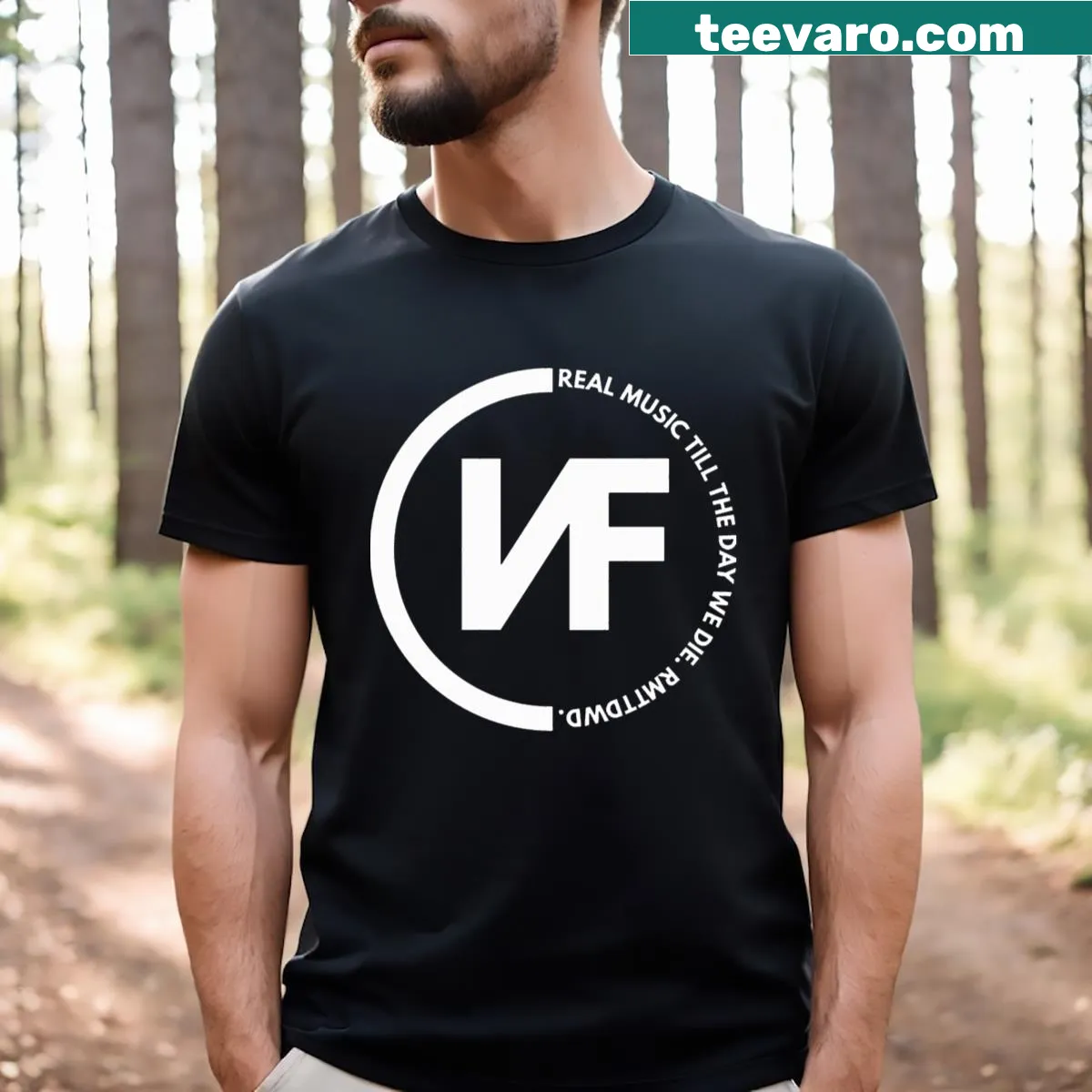 Typography T-shirt celebrating music fandom and community — on a men's t-shirt