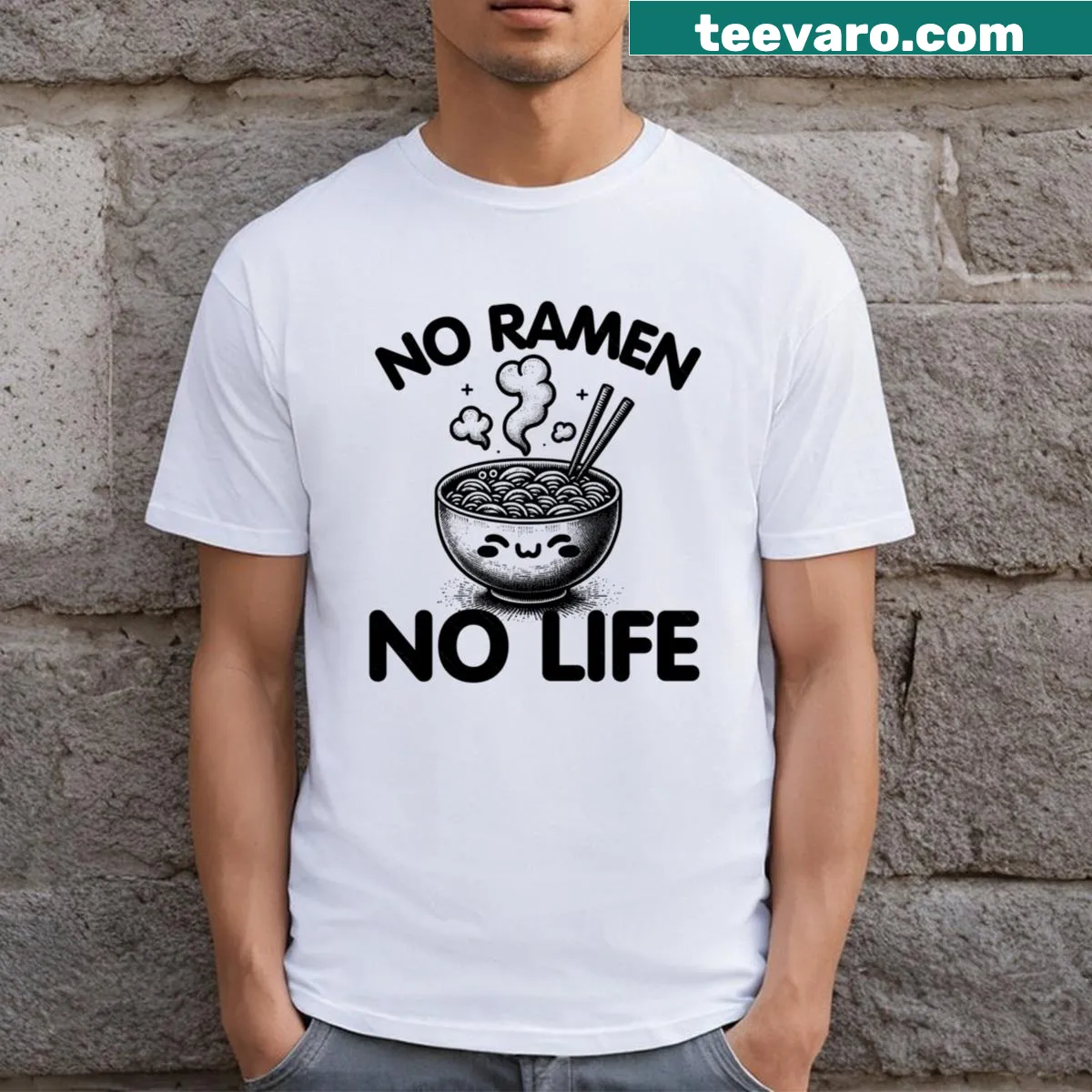 Funny T-shirt featuring the phrase 'No Ramen No Life'. — on a men's t-shirt