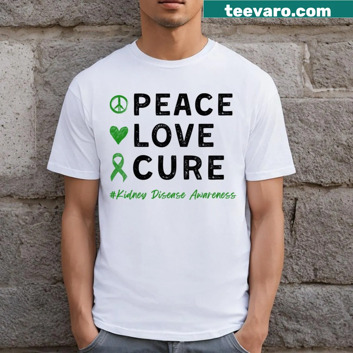 Dialysis Nurse T-shirt with peace and kidney awareness graphics — on a men's t-shirt