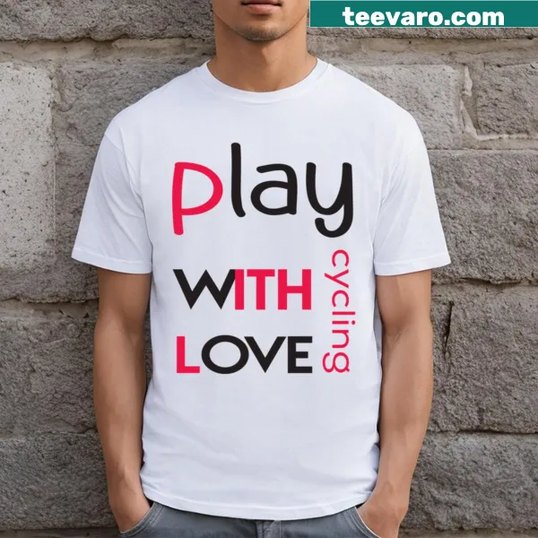 T-shirt featuring playful cycling graphics and heart illustrations