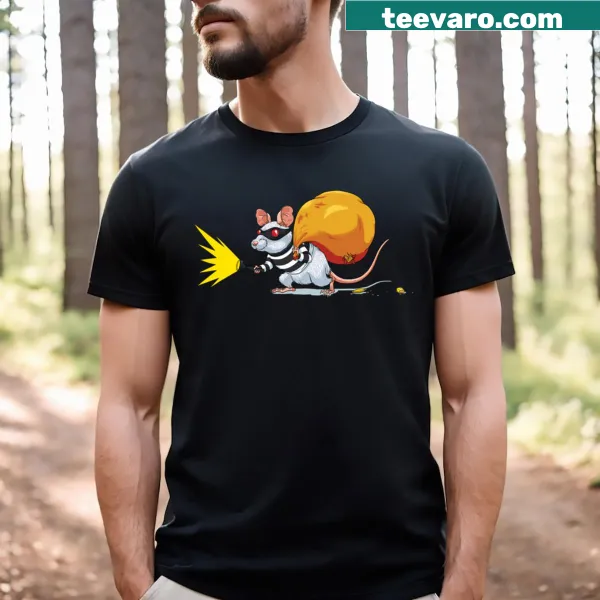 Illustrated T-shirt featuring a charming robber mouse graphic