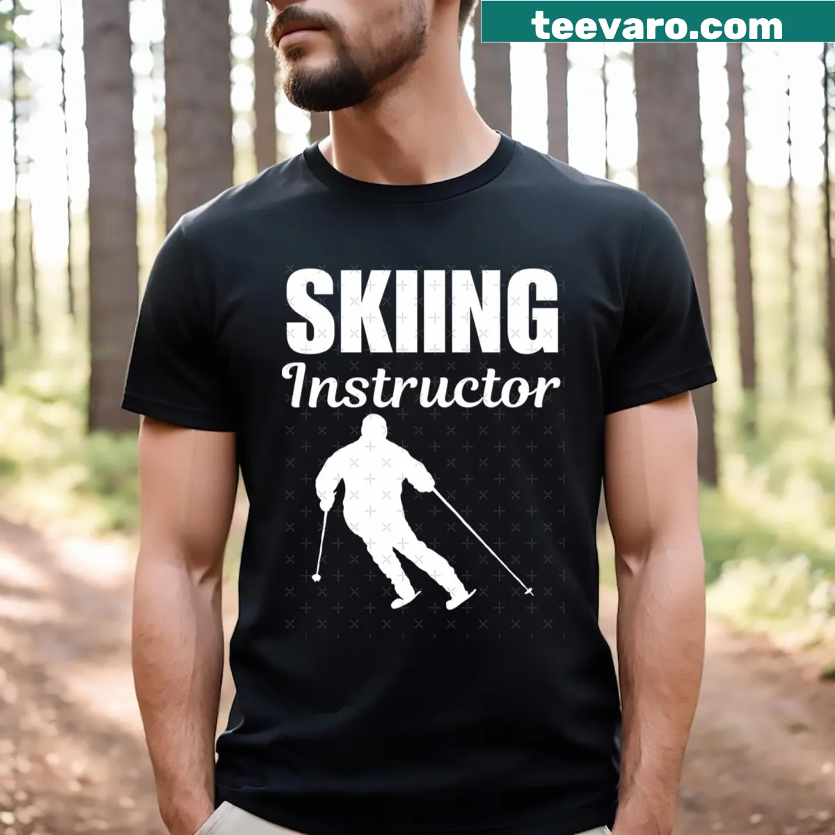 Typography design celebrating skiing on T-shirt — on a men's t-shirt