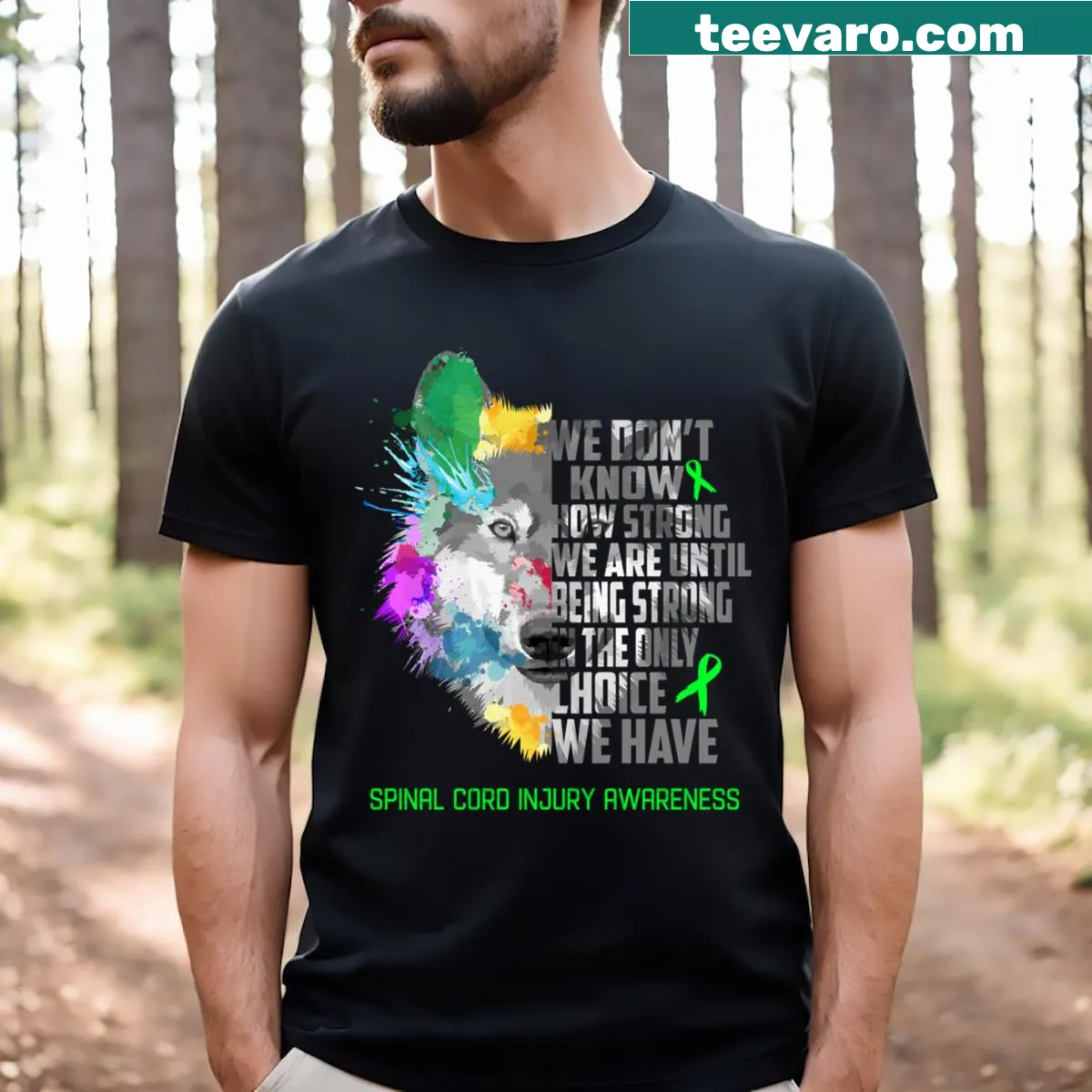 Empowering message graphic on spinal cord injury awareness t-shirt — on a men's t-shirt