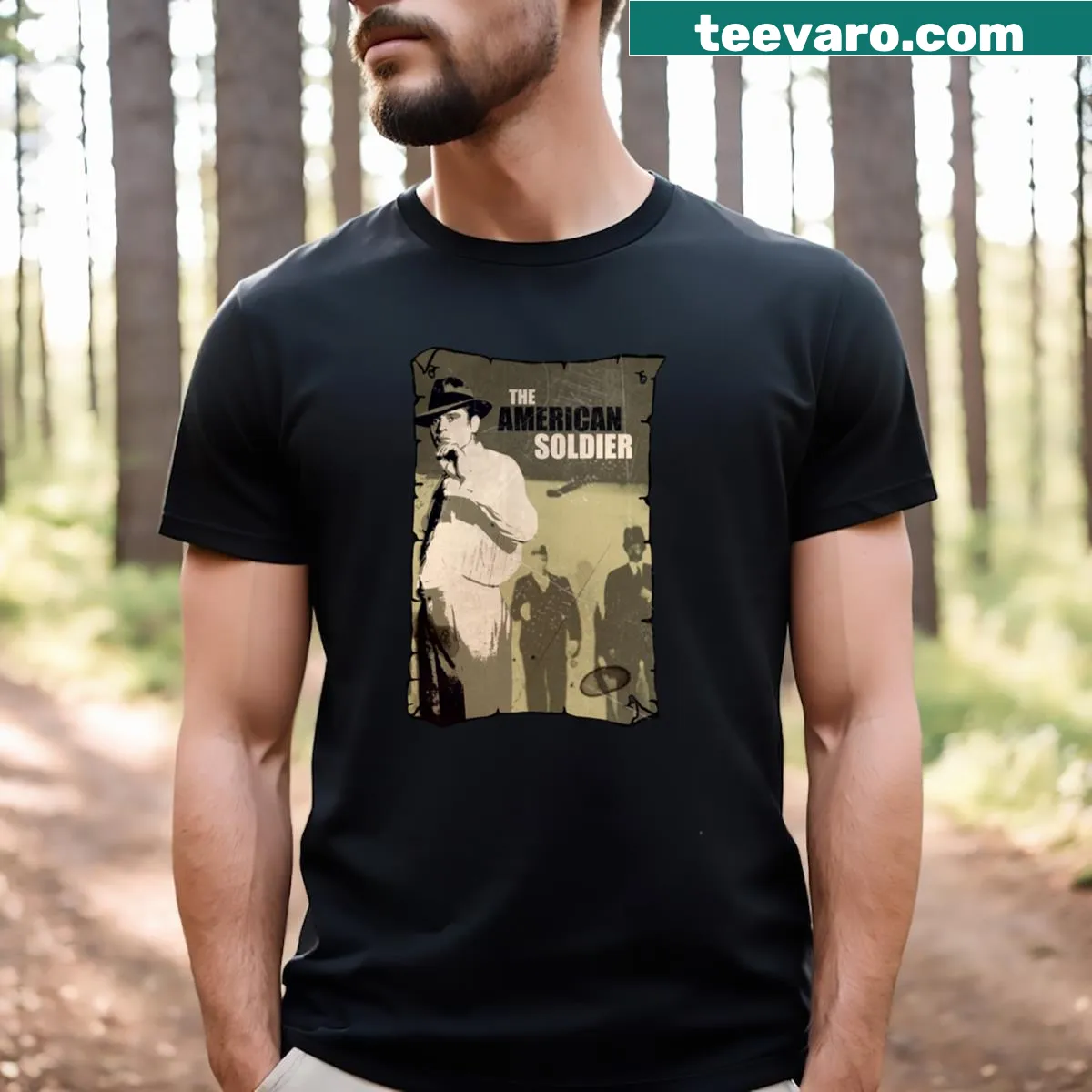 Vintage illustration of an American soldier from 1970 — on a men's t-shirt
