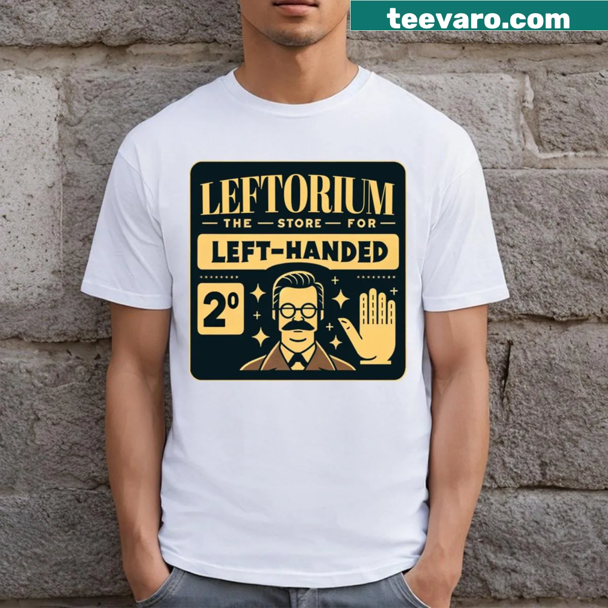 Funny t-shirt featuring Ned Flanders and the Leftorium from The Simpsons — on a men's t-shirt