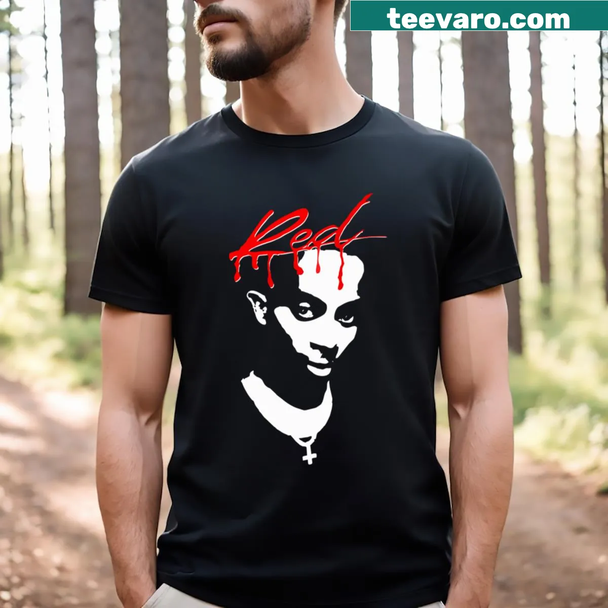 Trendy T-shirt featuring playful graphics inspired by rapper Carti. — on a men's t-shirt