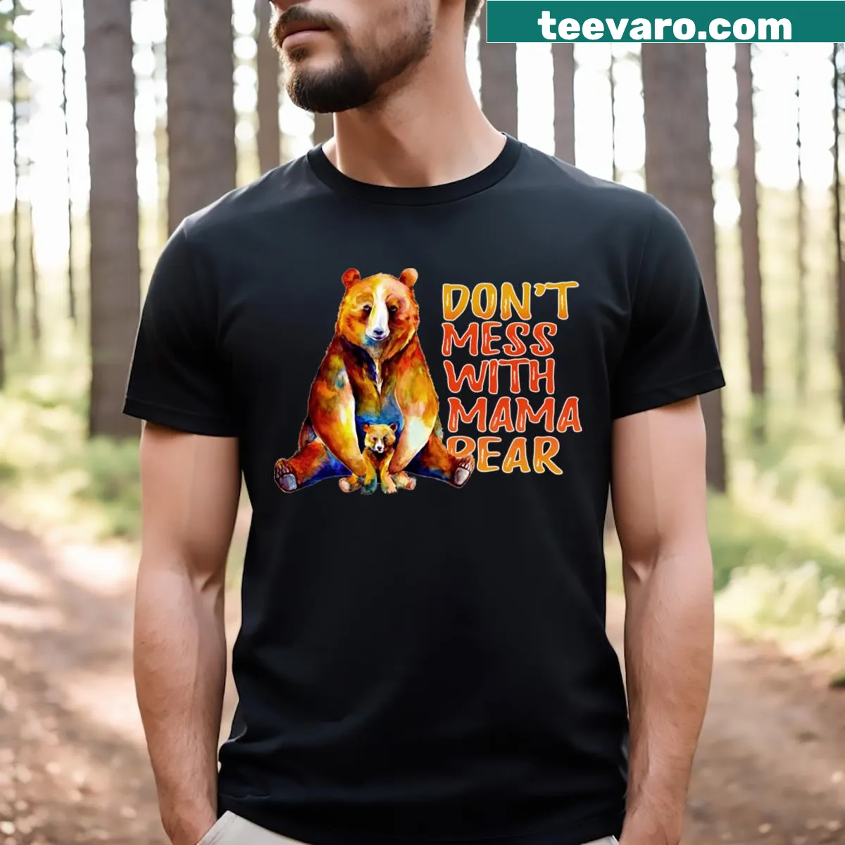 Illustration of a black bear on a wanderlust-themed T-shirt. — on a men's t-shirt