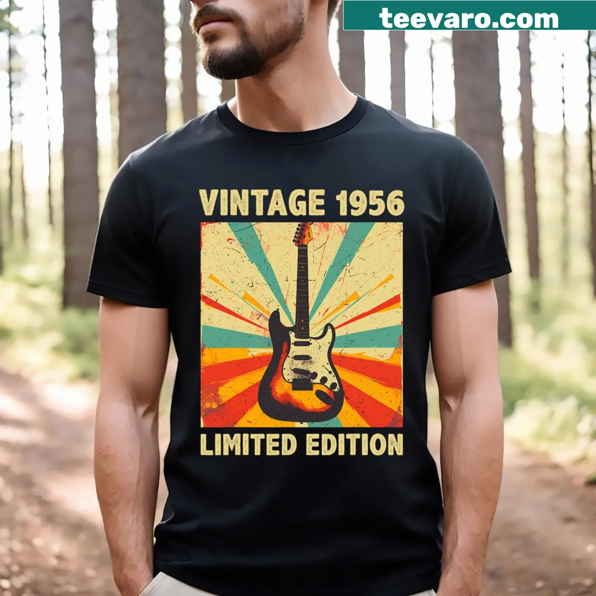 Vintage 1956 guitar graphic for 68th birthday celebration — on a men's t-shirt