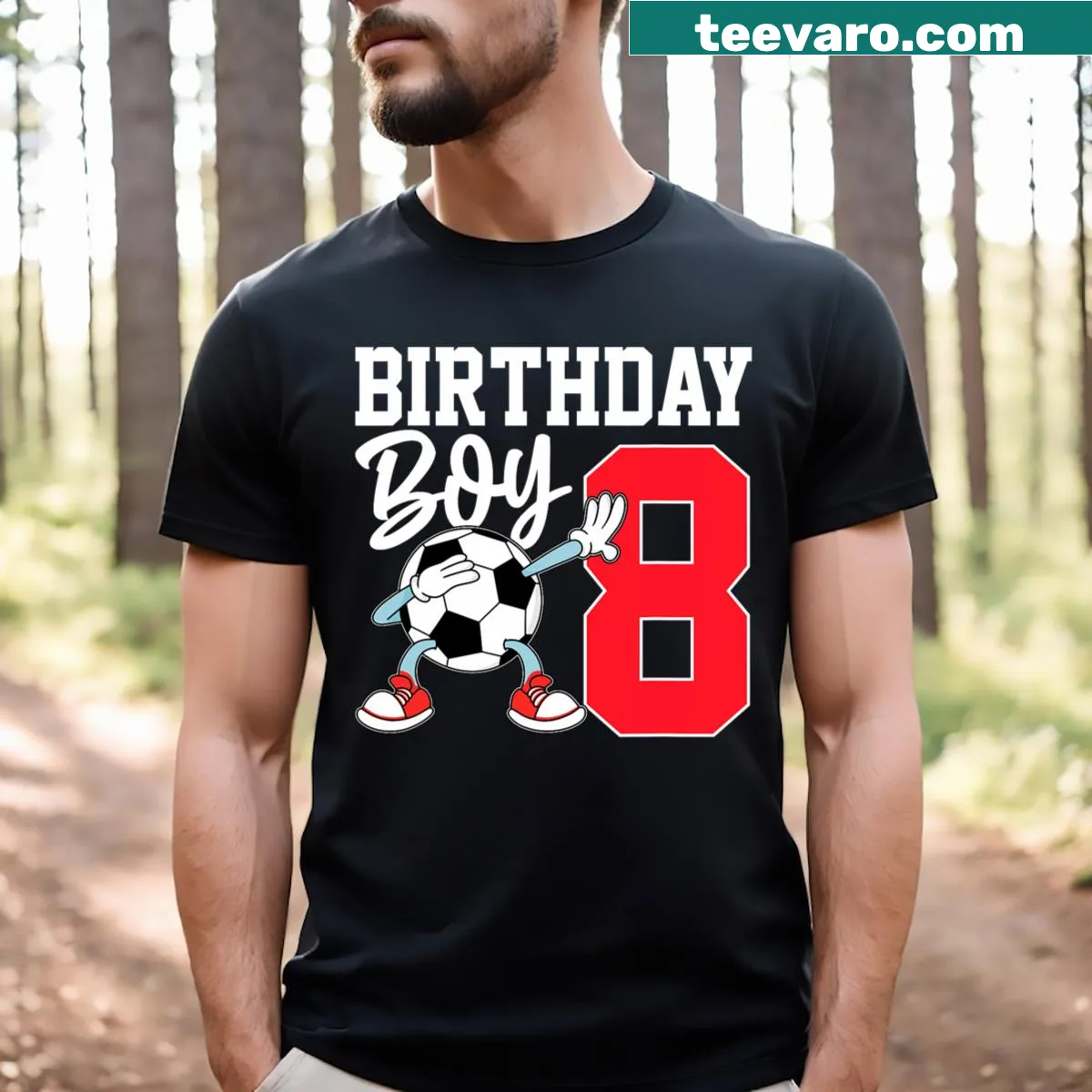 Bold typography shirt for an 8 year old's football birthday — on a men's t-shirt