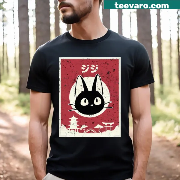 Cute cartoon T-shirt featuring Kiki the black cat from anime