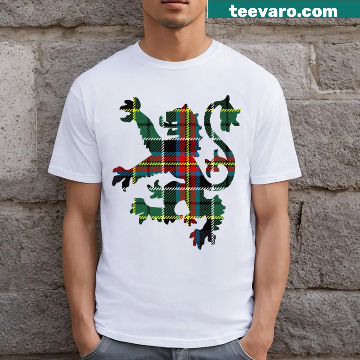 Modern tartan detailed t-shirt — on a men's t-shirt