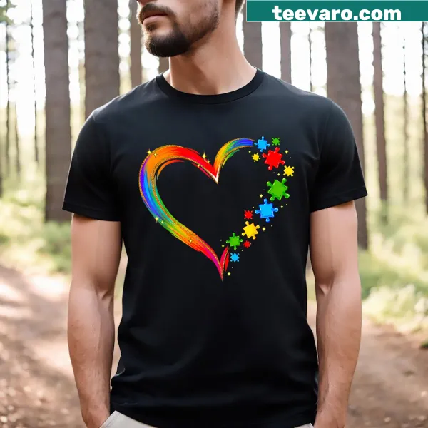 T-shirt featuring a heart and puzzle piece design for autism awareness