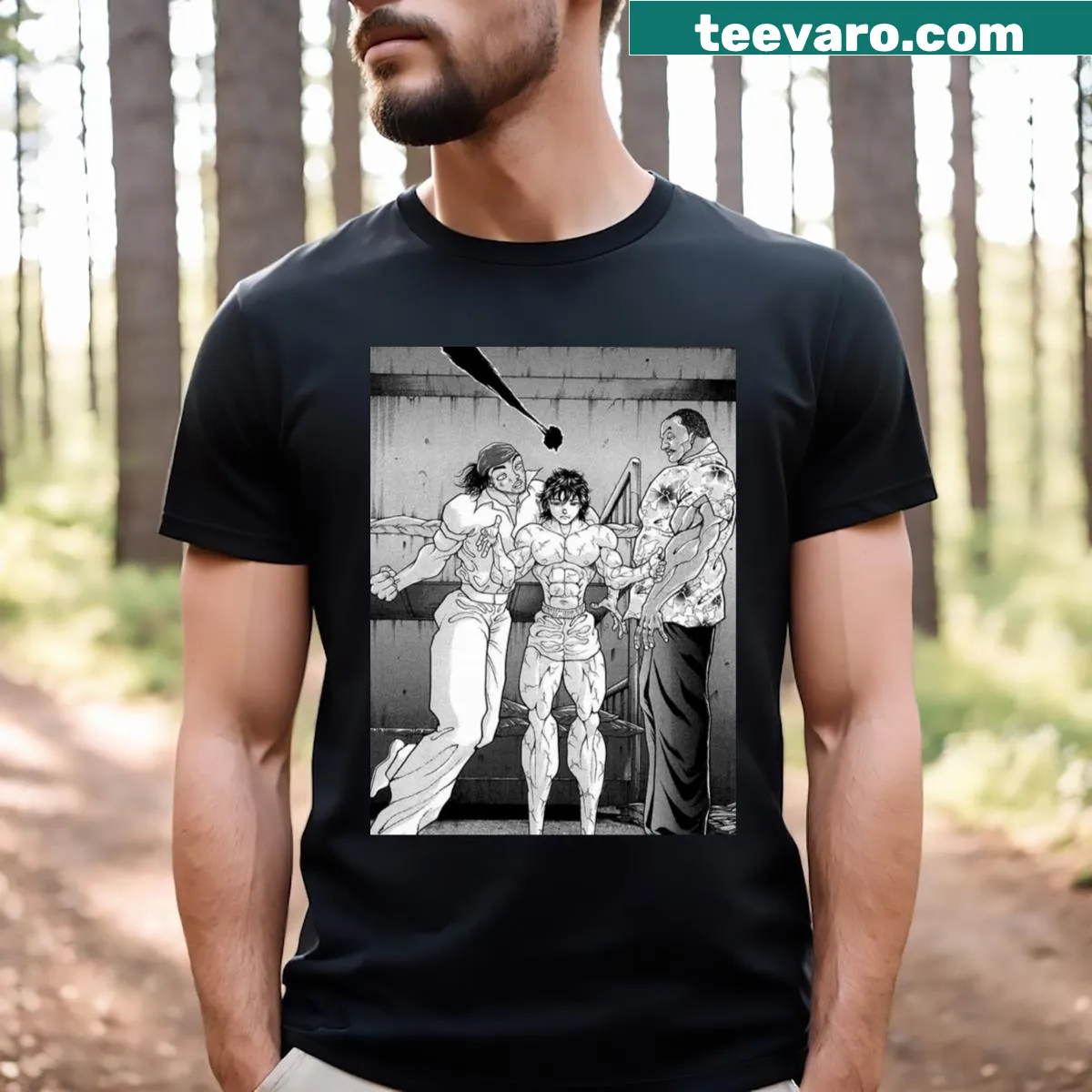 Baki Hanma t-shirt featuring dynamic illustration of the character — on a men's t-shirt