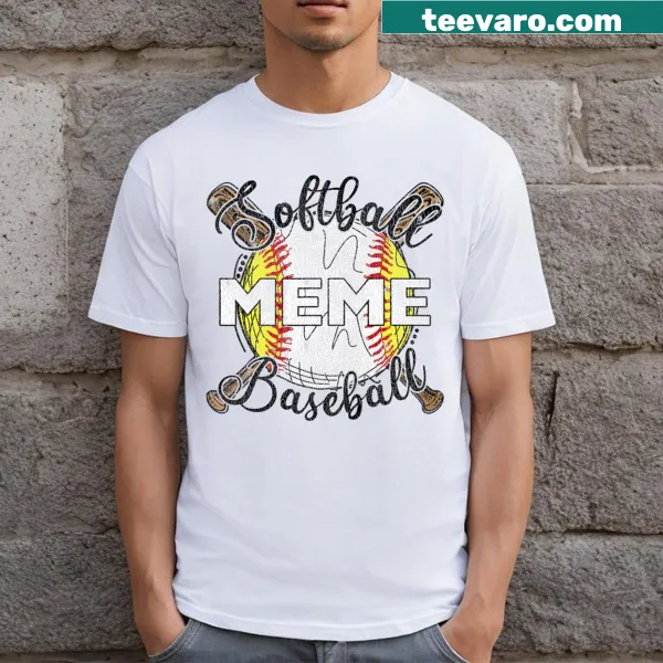 Cartoon baseball and softball player meme graphic t-shirt