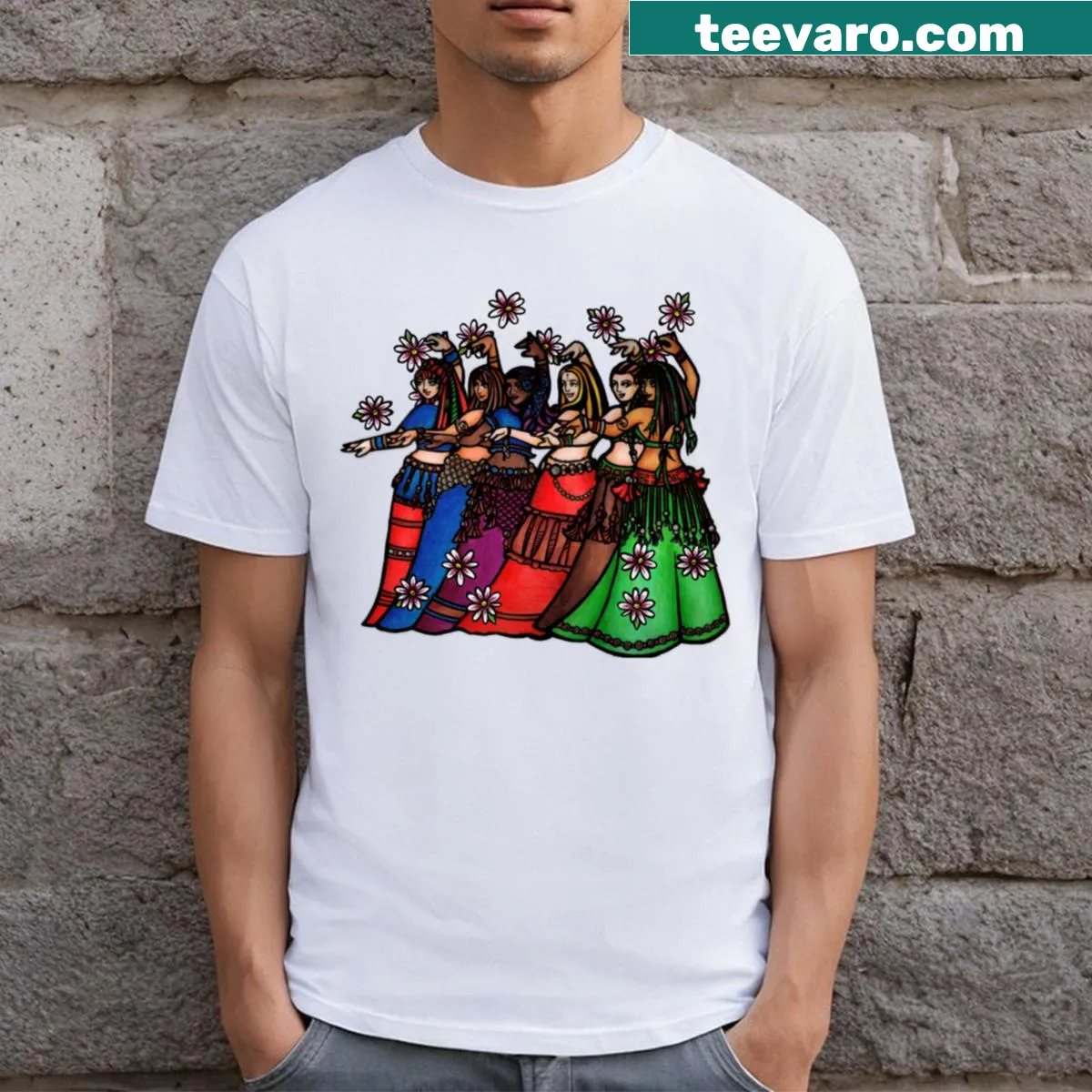 Illustration of a belly dancer graphic t-shirt — on a men's t-shirt