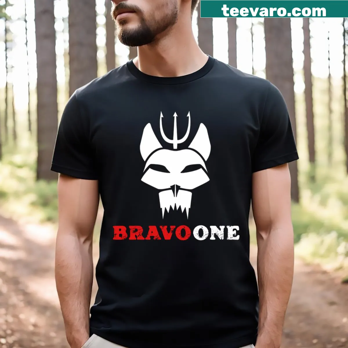 Bravo One Navy Team T-shirt with a bold navy graphic — on a men's t-shirt