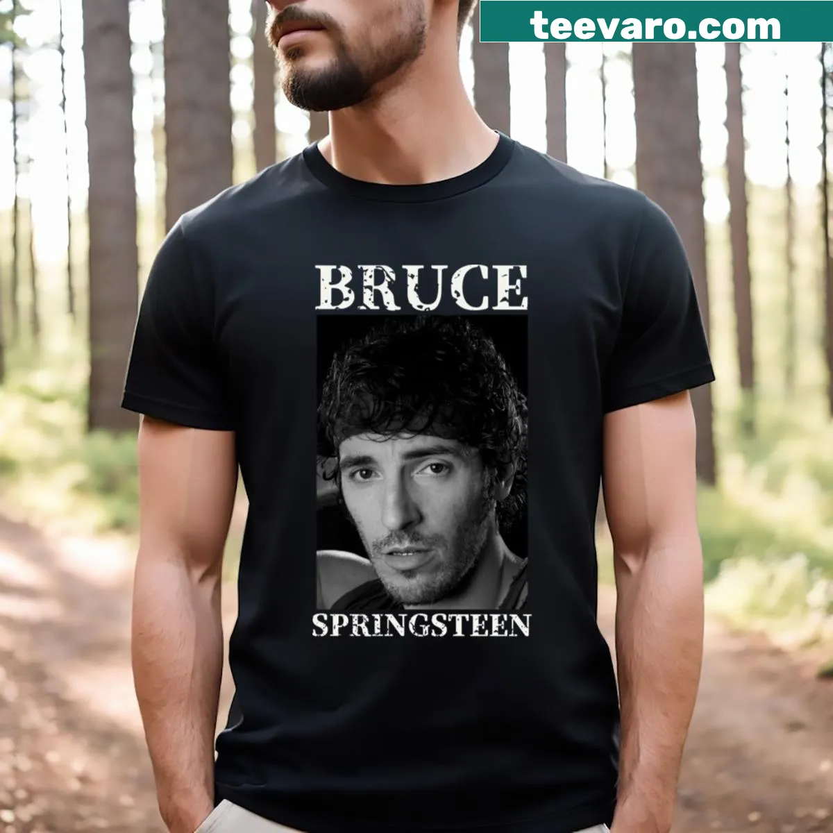Vintage-style T-shirt honoring Bruce Springsteen with iconic graphic — on a men's t-shirt
