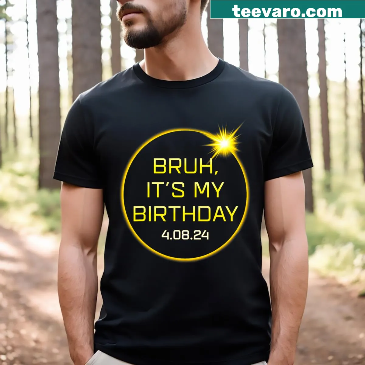 Birthday T-shirt with humorous eclipse and birthday phrase — on a men's t-shirt