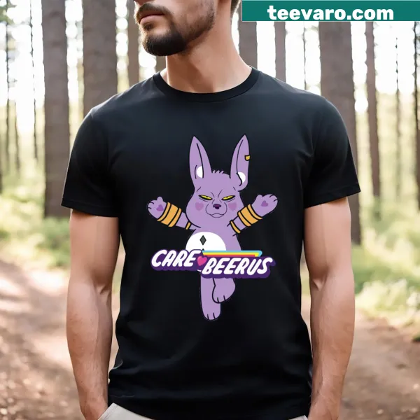 Anime-inspired T-shirt with a humorous 'Care Beerus' graphic