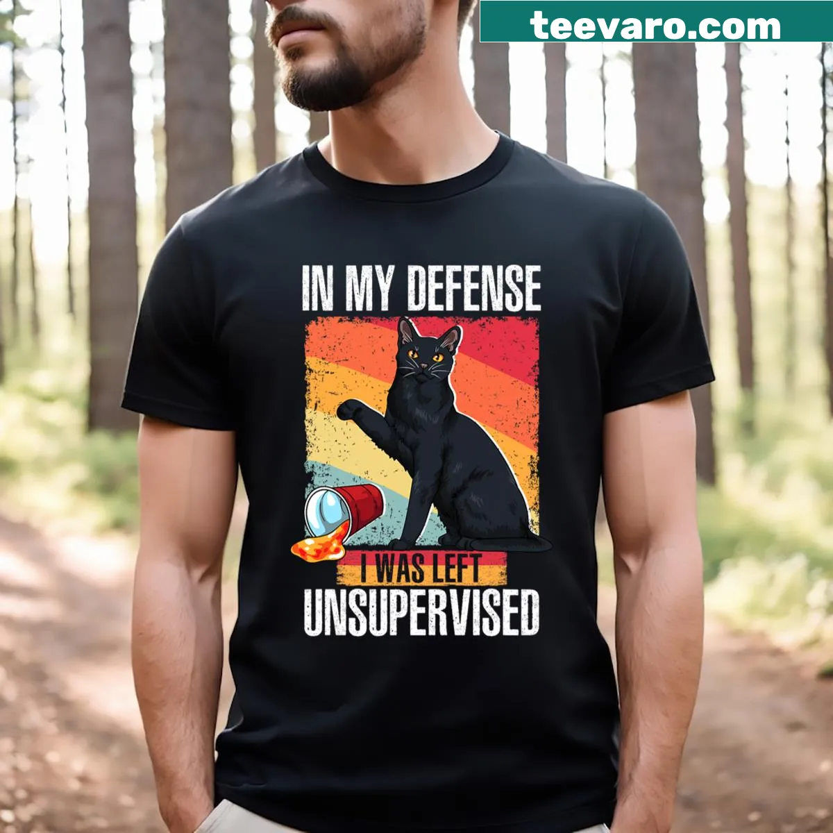 Funny T-shirt featuring humorous cat illustration — on a men's t-shirt