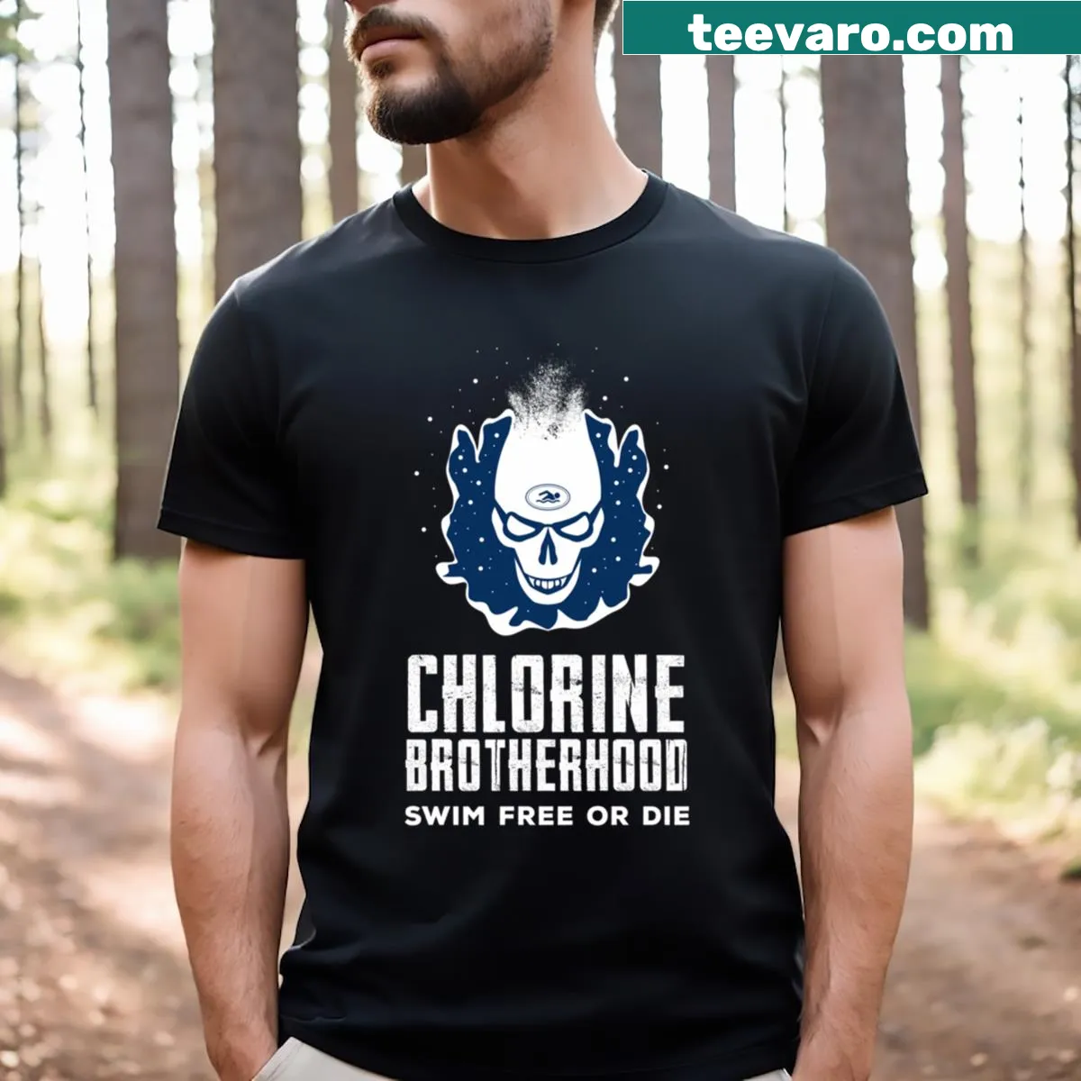 Bold T-shirt with Swim Free Or Die phrase for swimming enthusiasts — on a men's t-shirt