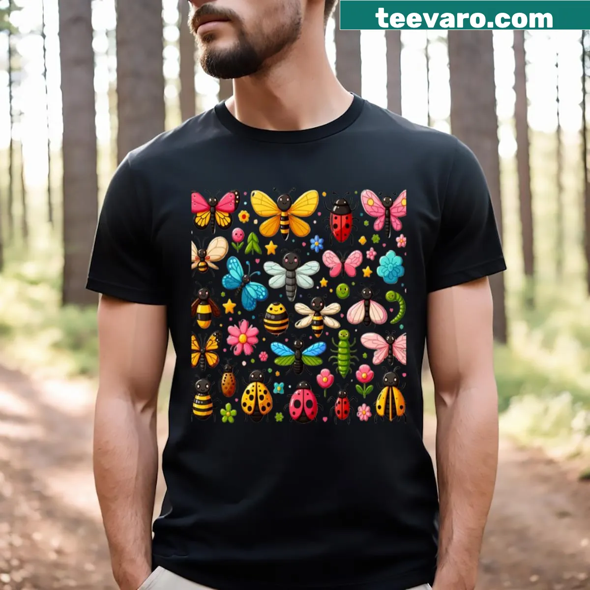 Funny T-shirt featuring an illustration of various insects. — on a men's t-shirt